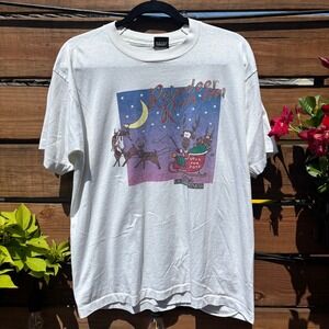 Screen Stars T-Shirt Mens XL White 1991 Reindeer Run Vintage Single Stitch Tee